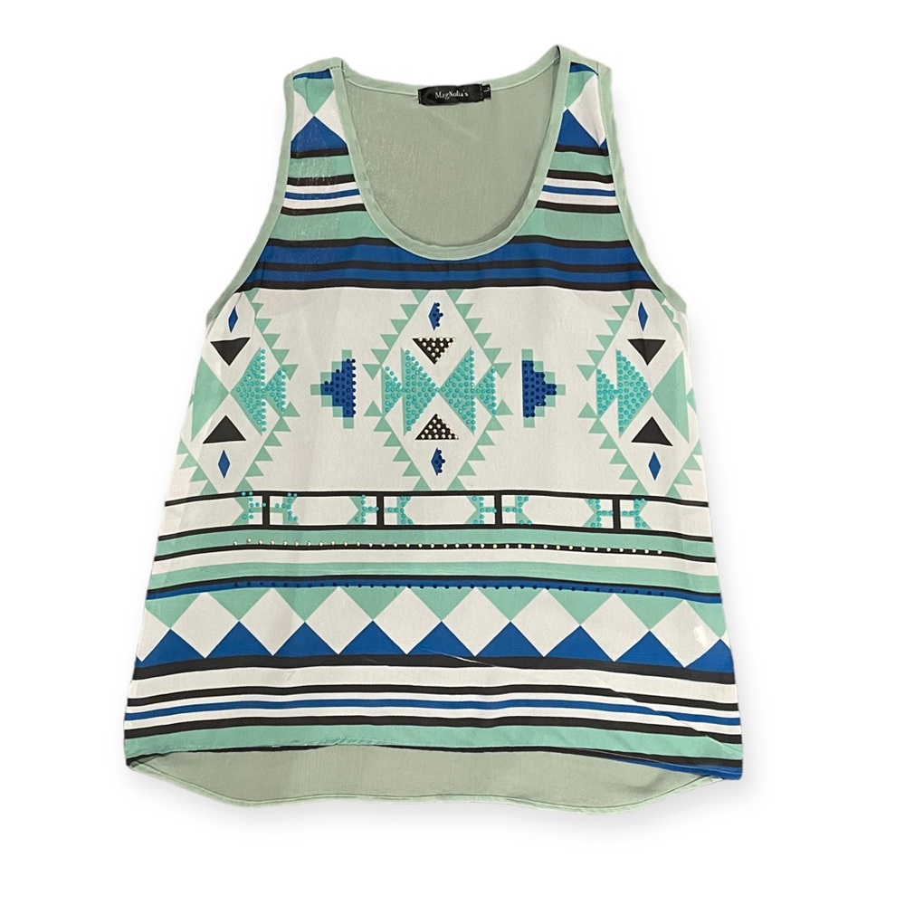 Sheer Geometric Print Tank Top